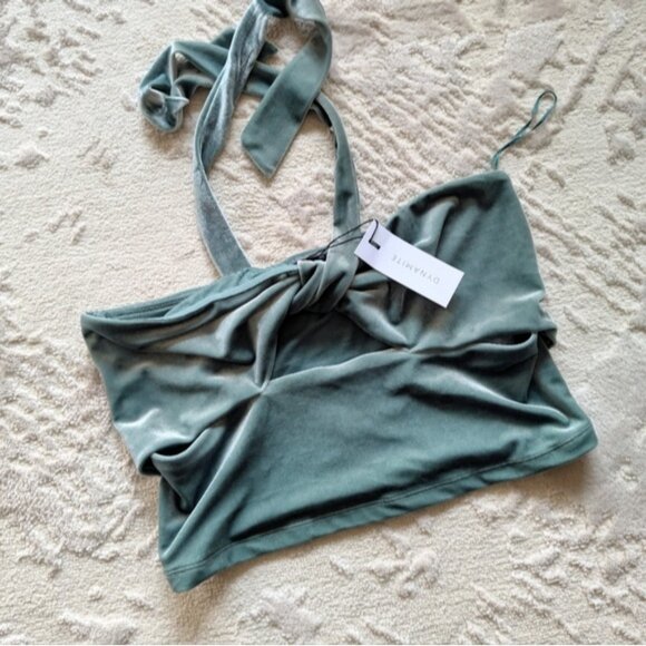 NWT Dynamite Velvet Halter Top with Cut Out - Green - Picture 5 of 8